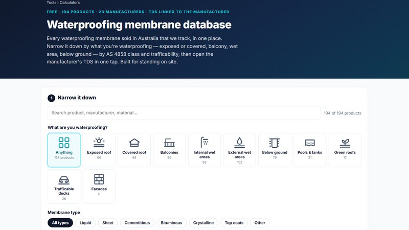 The membrane database interface with application filter tiles